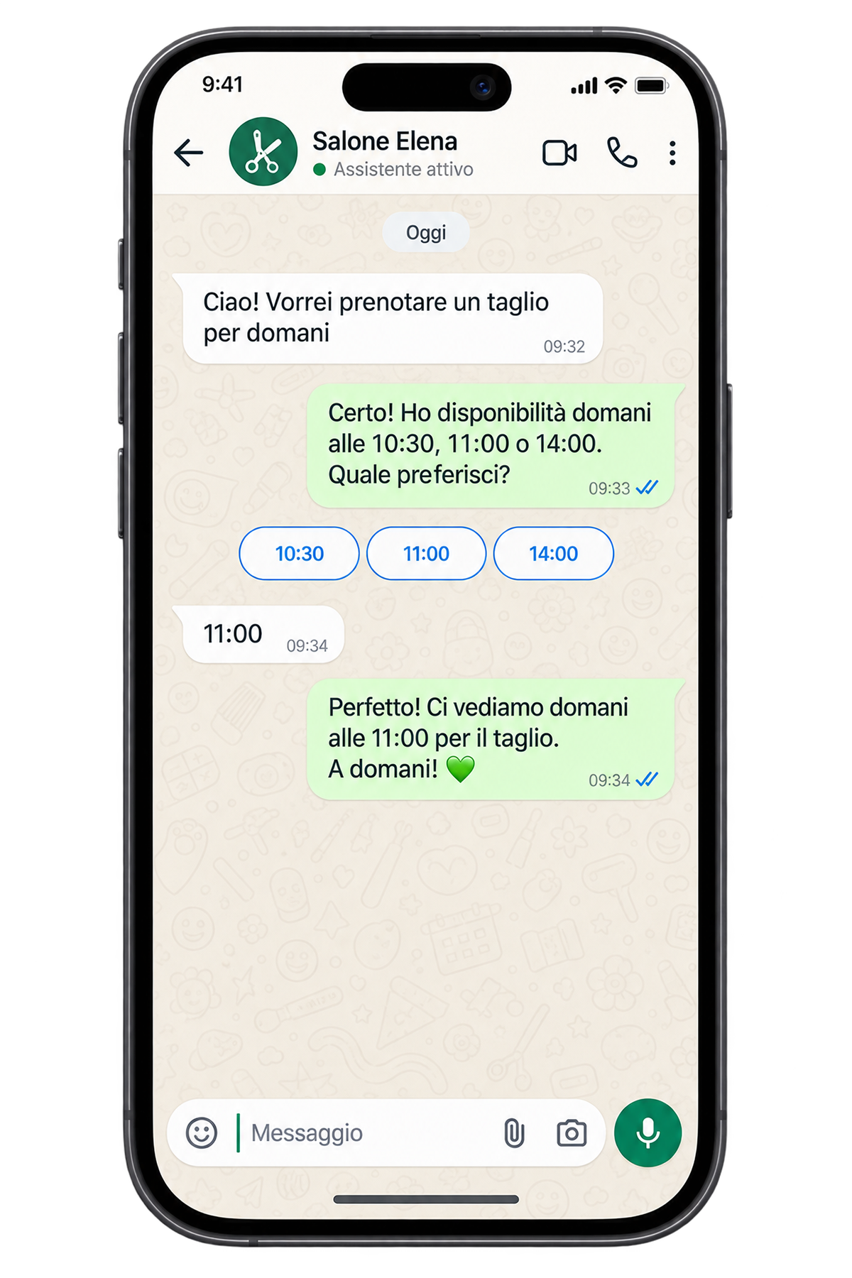 Conversazione di prenotazione gestita da Hollau su smartphone